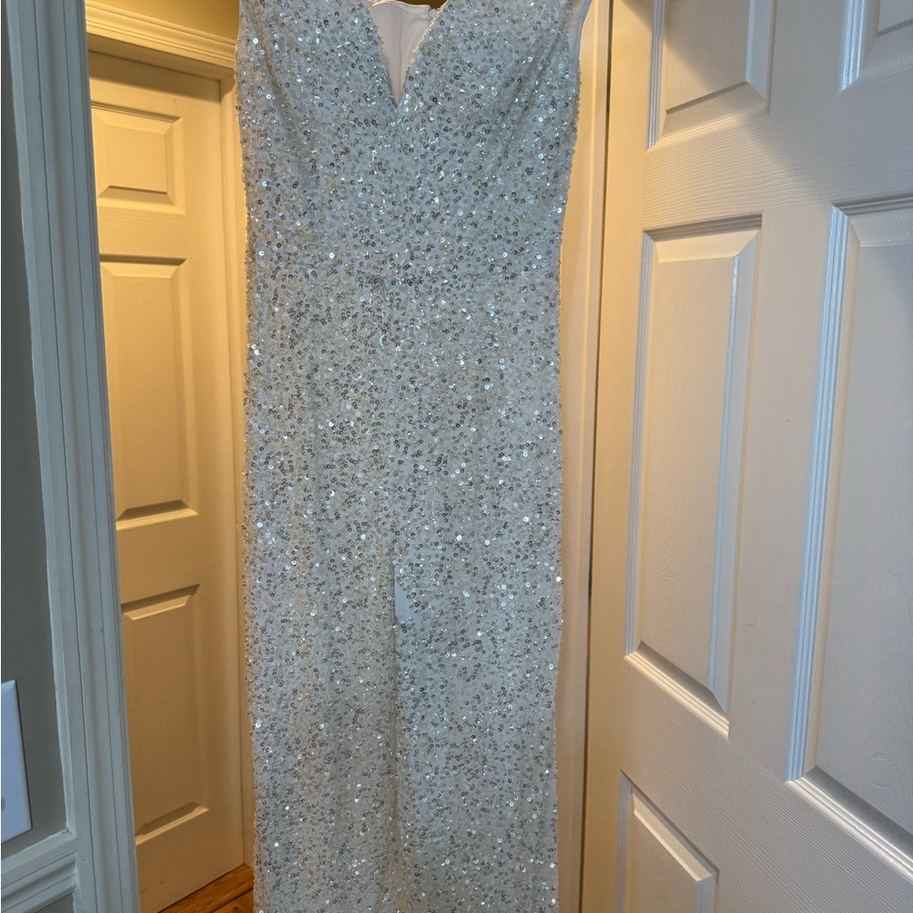 Elegant White Sequin Jumpsuit Off the Shoulder
